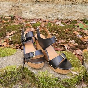 Merona Black Cork Wedge Sandals